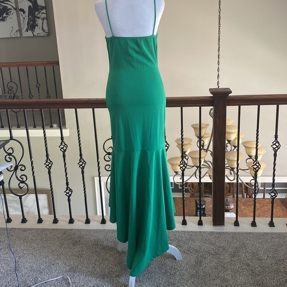 Gibiu Green Spaghetti Straps Ruffle Hem Mermaid Stretch Midi Dress size M - Picture 5 of 8